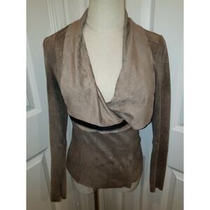 ZARA WOMAN Brown Velour Jacket Cardigan Long Sleeve Small Cowl Collar ZipUp